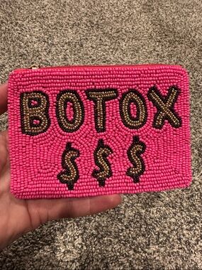 Pink Beaded "BOTOX" Zip Pouch